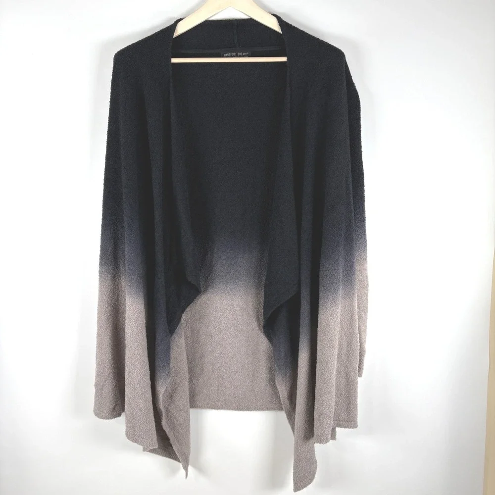 Barefoot Dreams CozyChic Lite Calypso Cardigan Women L/XL Black Ombre Bamboo 436
